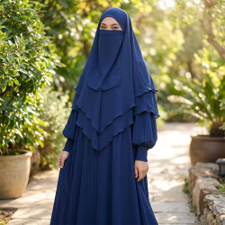 Royal Navy Layered Hijab & Pleated Abaya Set