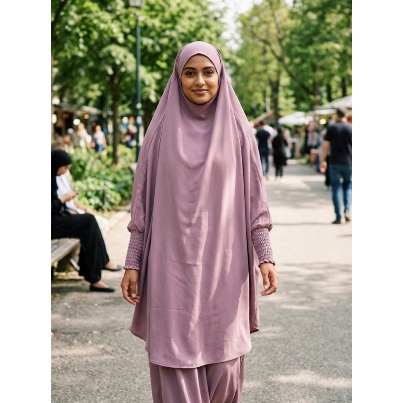 Outfit Set with Matching Head Wrap, Lightweight Breathable Loose Fit Puff Sleeve Top and Maxi Skirt for Everyday Use